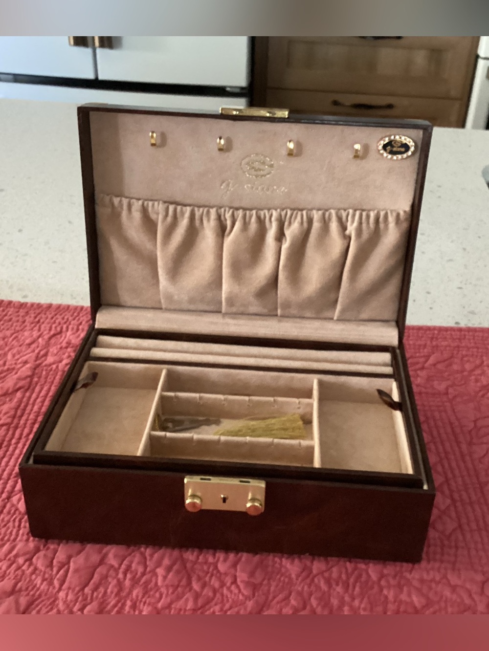 Brown Jewelry Box Travel Organizer with Cream Interior